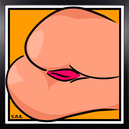 YoniPopArt "Backside 3 on orange" inklusive Echtholz-Rahmen