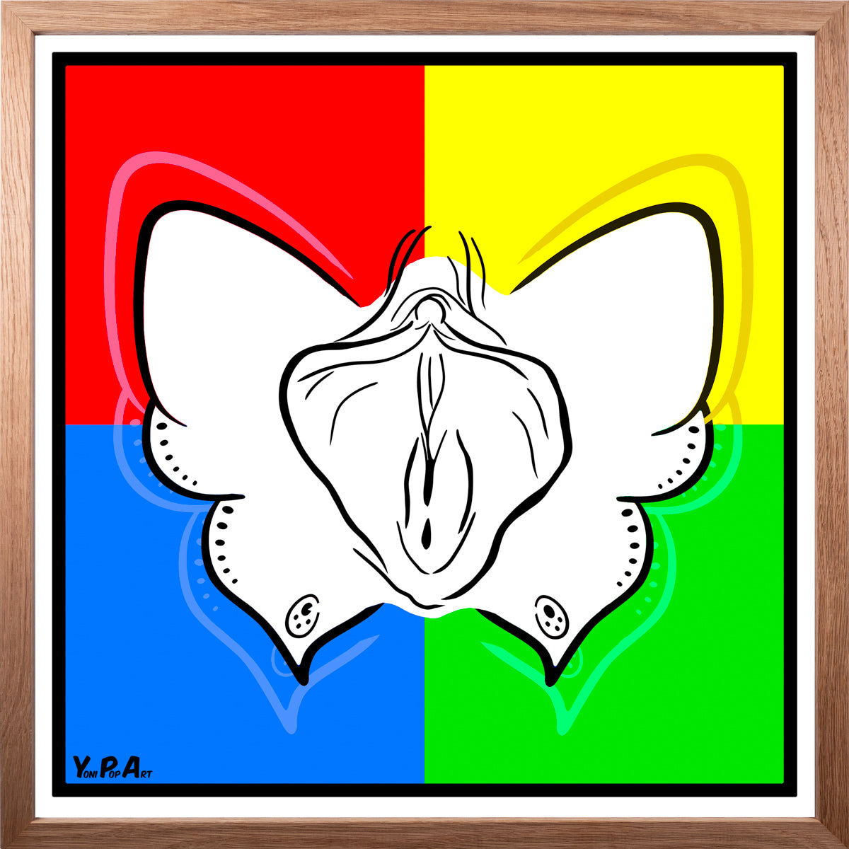 YoniPopArt "Butterfly mixed colours" inklusive Echtholz-Rahmen