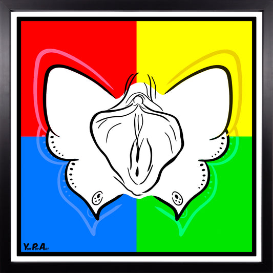 YoniPopArt "Butterfly mixed colours" inklusive Echtholz-Rahmen
