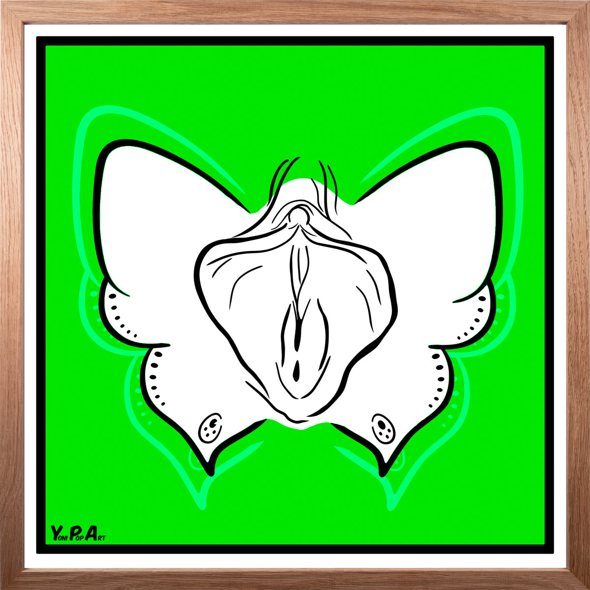 YoniPopArt "Butterfly on green" inklusive Echtholz-Rahmen