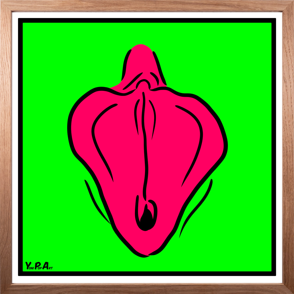 YoniPopArt "Flaps on green" inklusive Echtholz-Rahmen