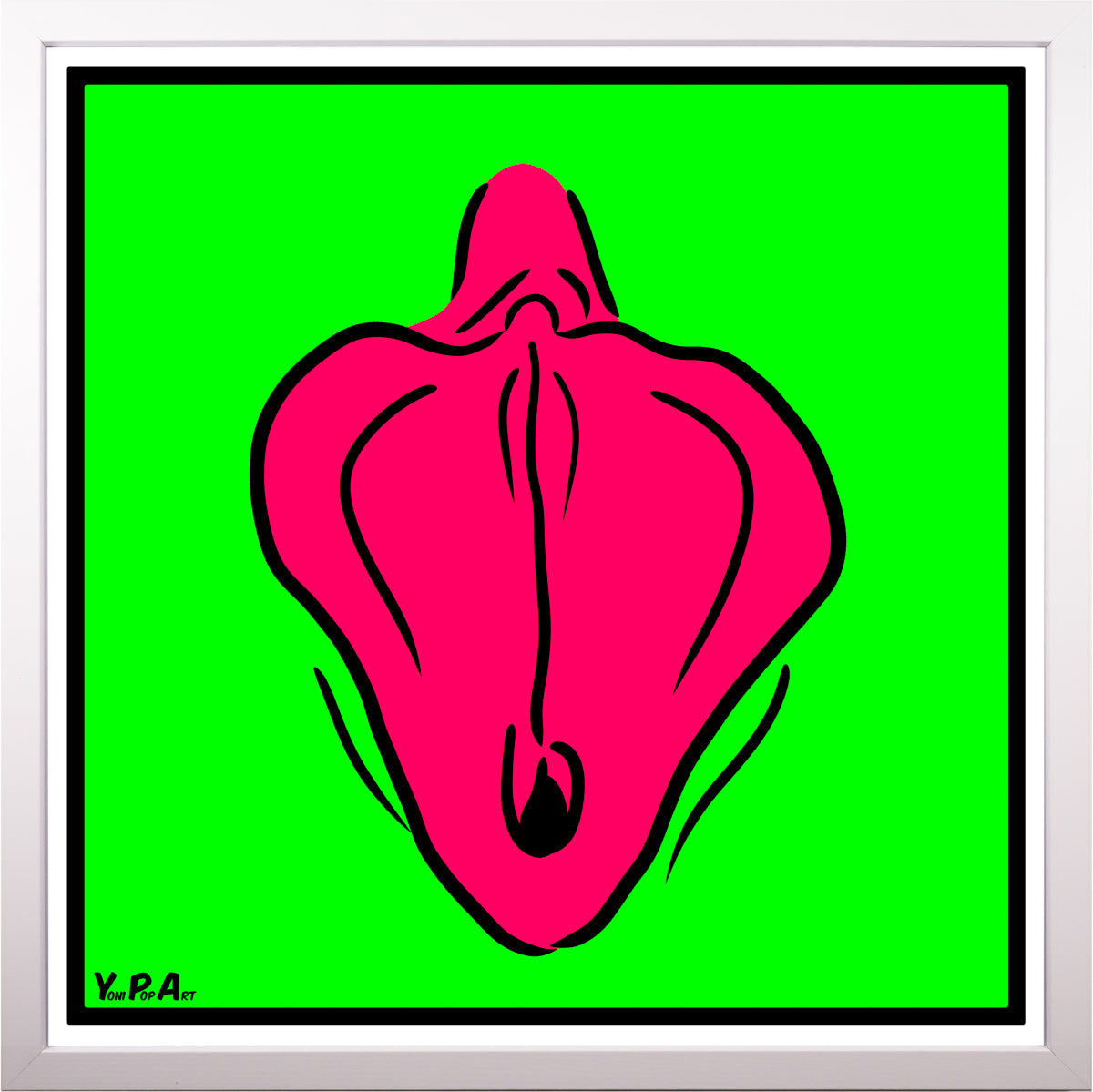 YoniPopArt "Flaps on green" inklusive Echtholz-Rahmen