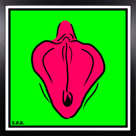 YoniPopArt "Flaps on green" inklusive Echtholz-Rahmen