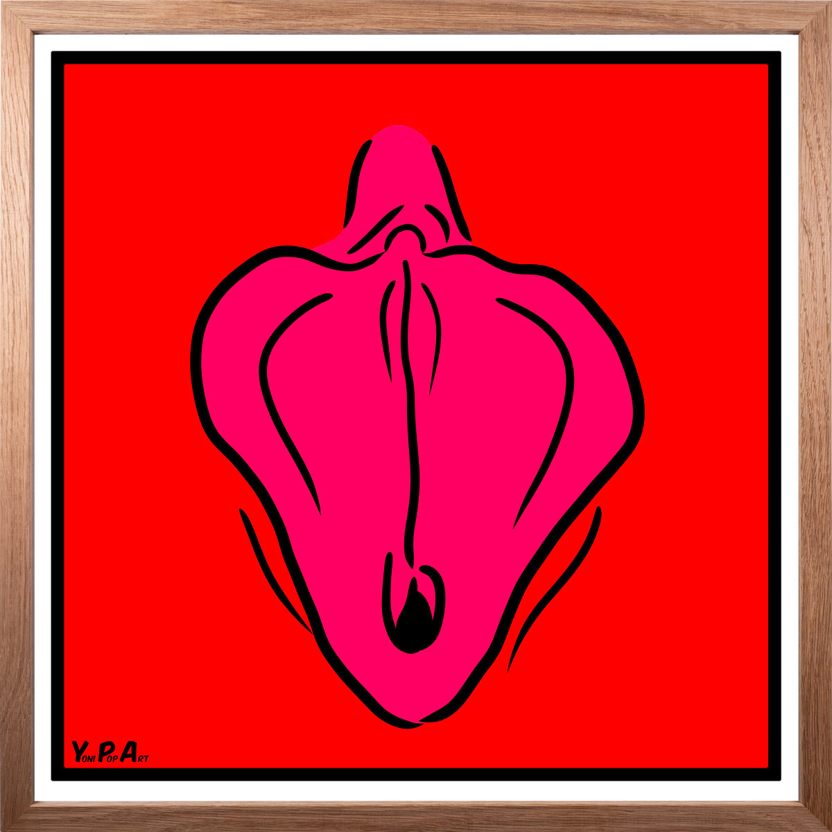 YoniPopArt "Flaps on red" inklusive Echtholz-Rahmen