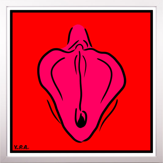YoniPopArt "Flaps on red" inklusive Echtholz-Rahmen