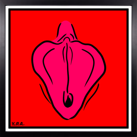 YoniPopArt "Flaps on red" inklusive Echtholz-Rahmen