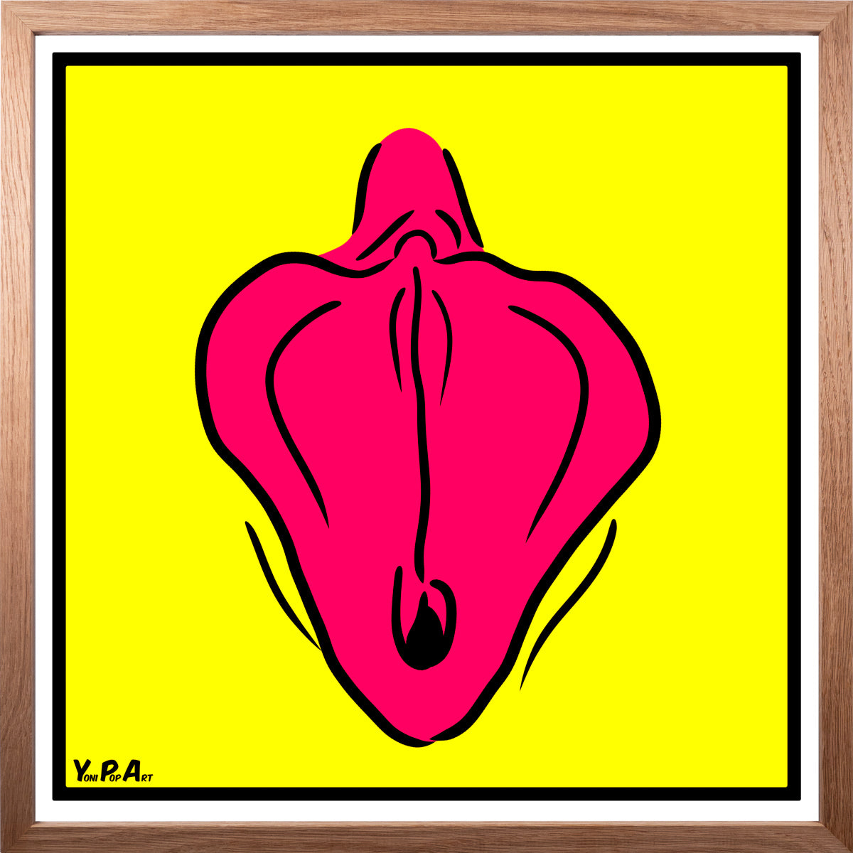 YoniPopArt "Flaps on yellow" inklusive Echtholz-Rahmen