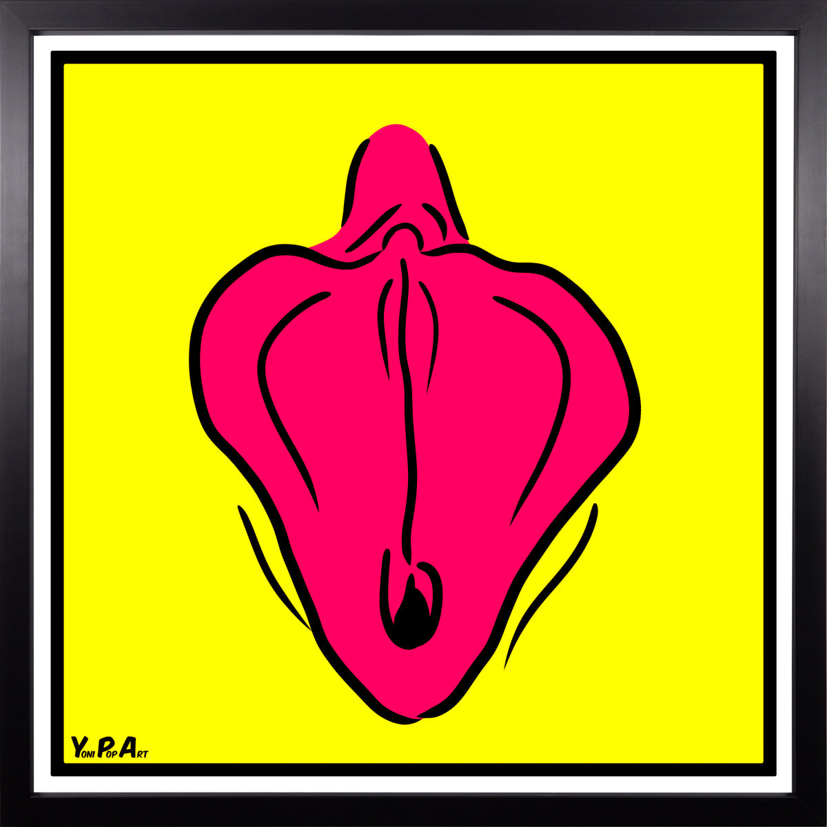 YoniPopArt "Flaps on yellow" inklusive Echtholz-Rahmen