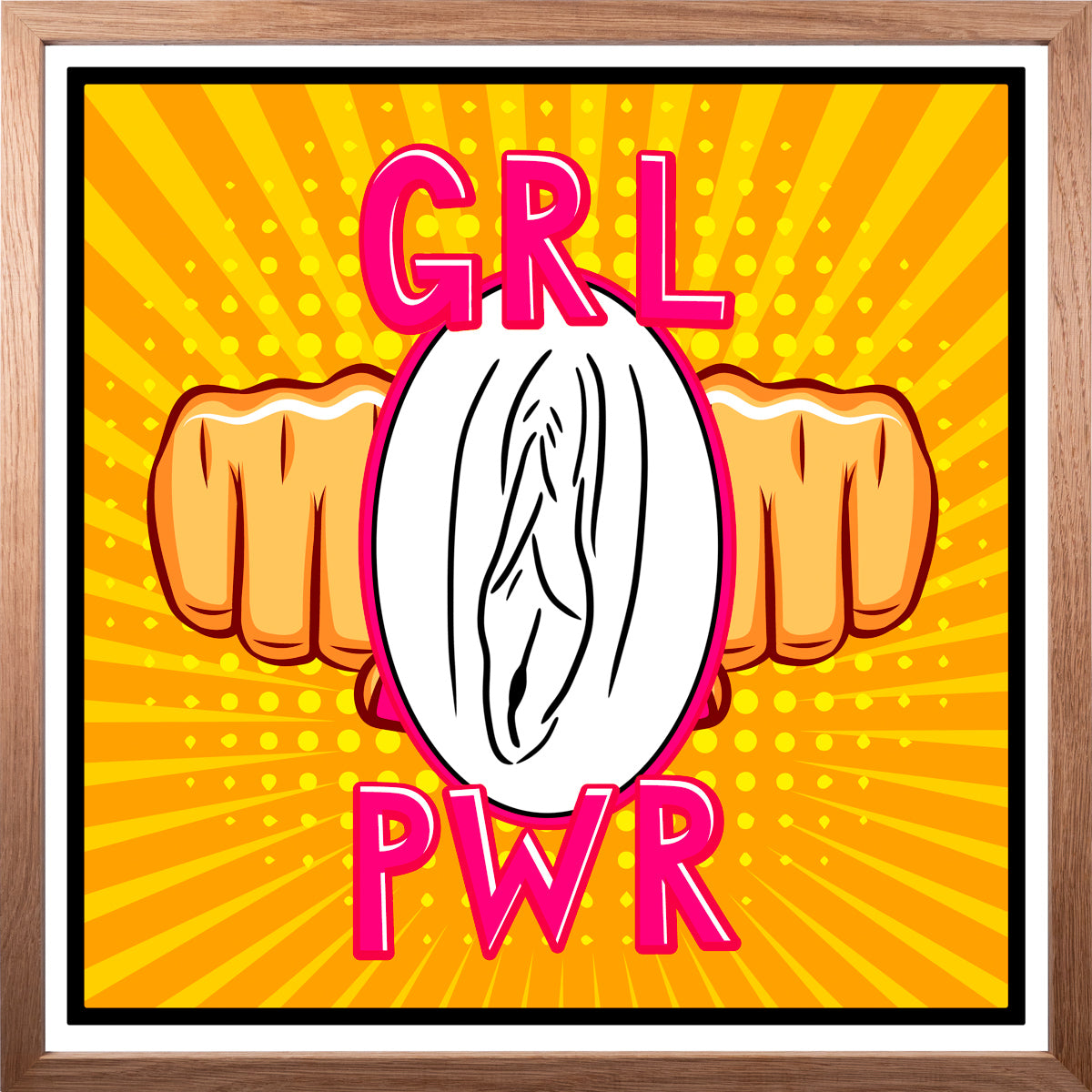YoniPopArt "GRL PWR" inklusive Echtholz-Rahmen