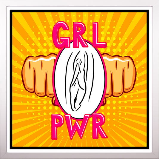 YoniPopArt "GRL PWR" inklusive Echtholz-Rahmen