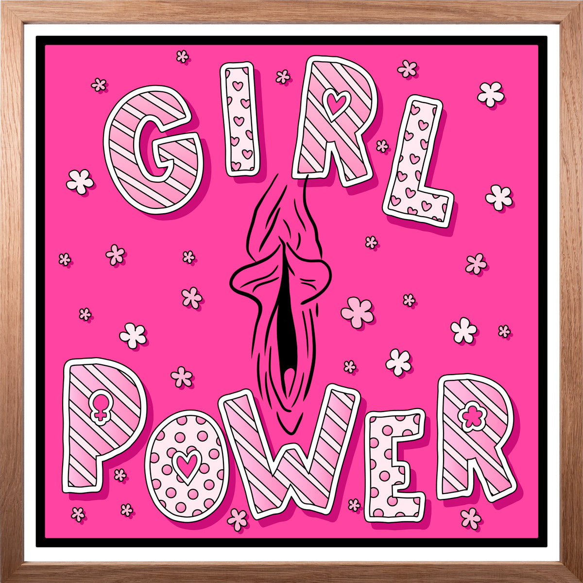 YoniPopArt "Girl Power" inklusive Echtholz-Rahmen