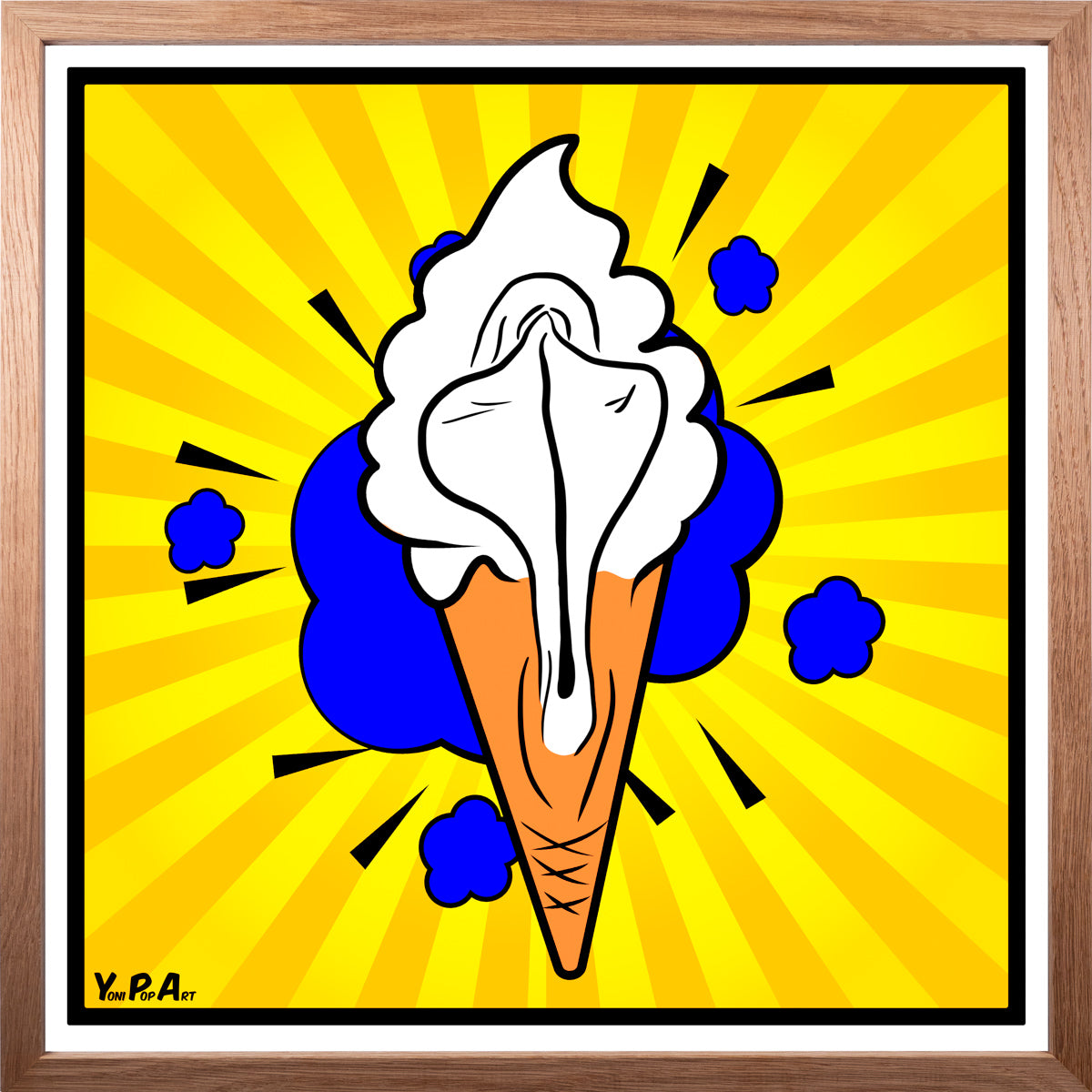 YoniPopArt "Lick it baby" inklusive Echtholz-Rahmen