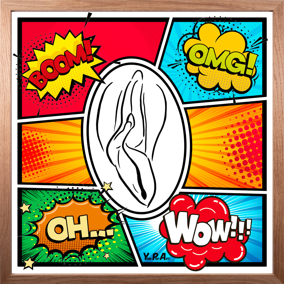 YoniPopArt "OMG" inklusive Echtholz-Rahmen