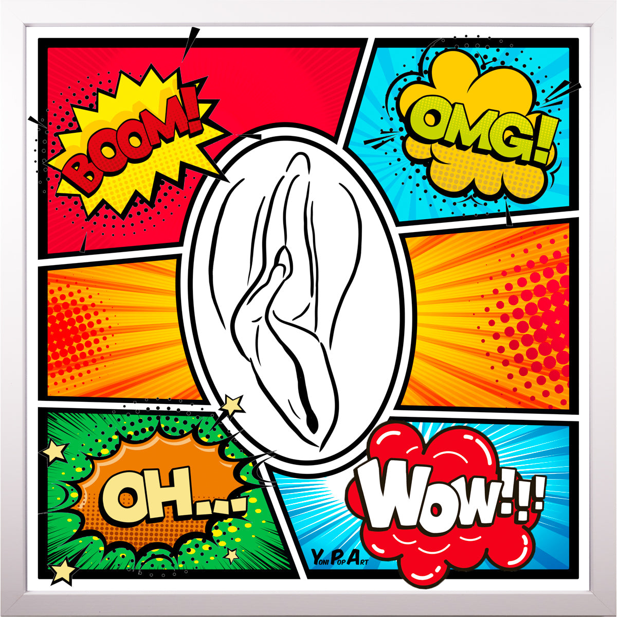 YoniPopArt "OMG" inklusive Echtholz-Rahmen