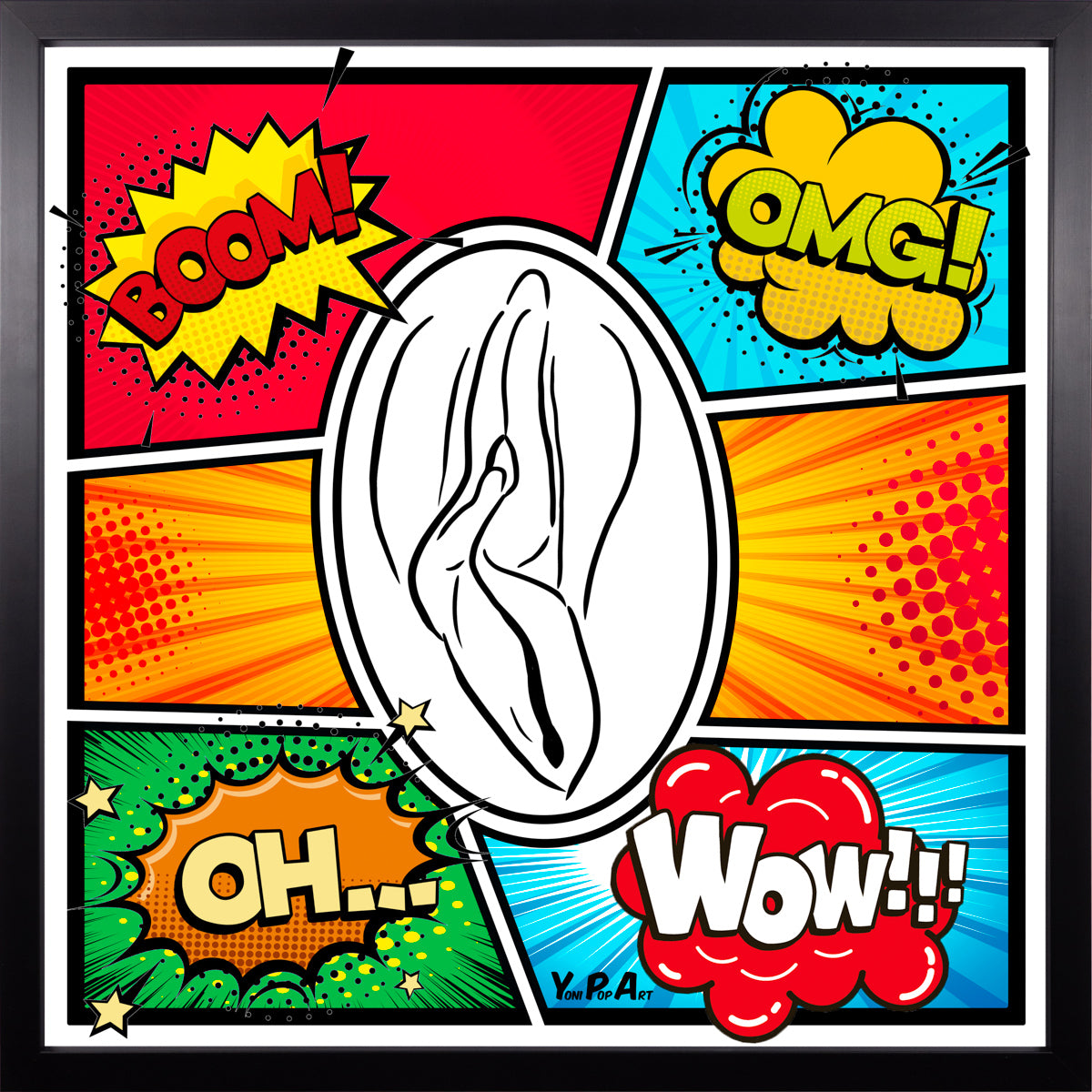 YoniPopArt "OMG" inklusive Echtholz-Rahmen