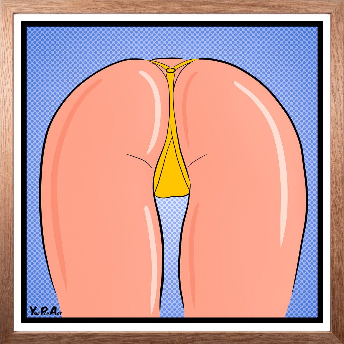YoniPopArt "StripOff yellow" inklusive Echtholz-Rahmen