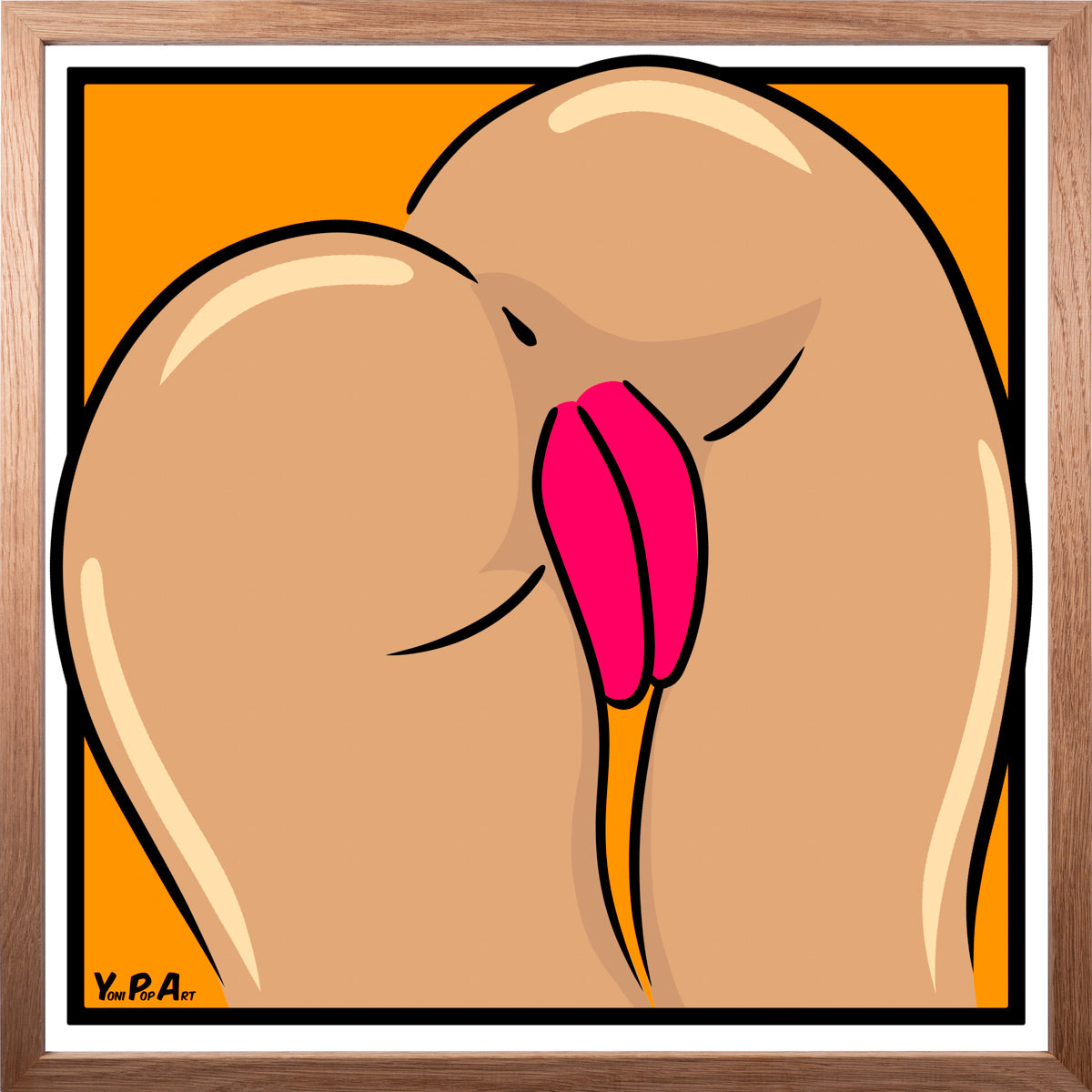 YoniPopArt "Backside 4 on orange" inklusive Echtholz-Rahmen