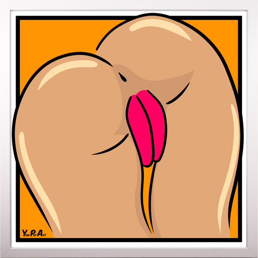 YoniPopArt "Backside 4 on orange" inklusive Echtholz-Rahmen