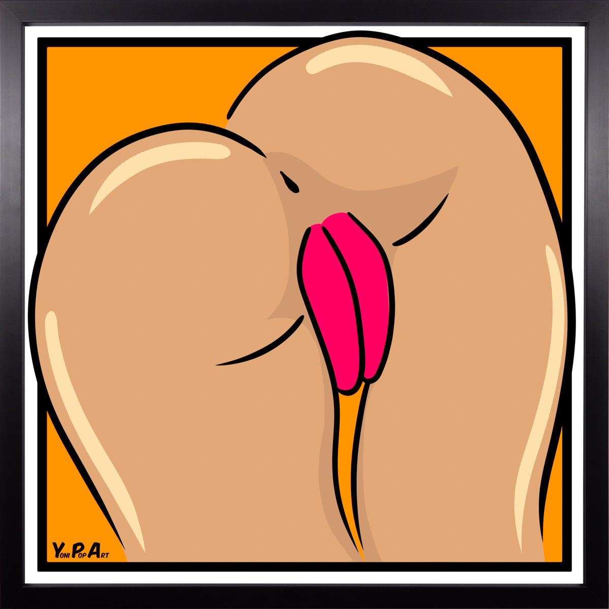YoniPopArt "Backside 4 on orange" inklusive Echtholz-Rahmen