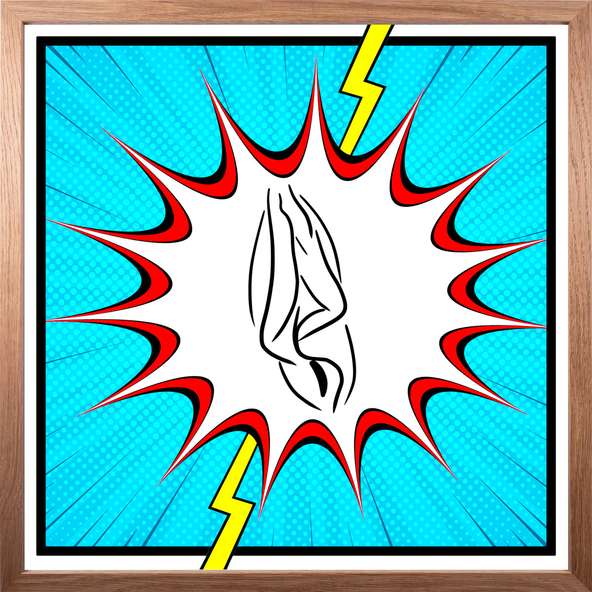 YoniPopArt "Flashed" inklusive Echtholz-Rahmen