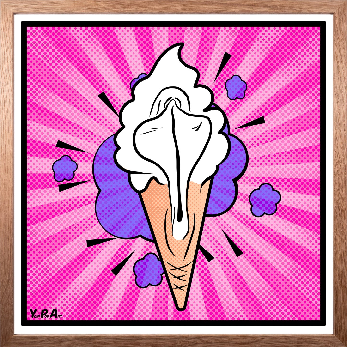 YoniPopArt "lick it" inklusive Echtholz-Rahmen