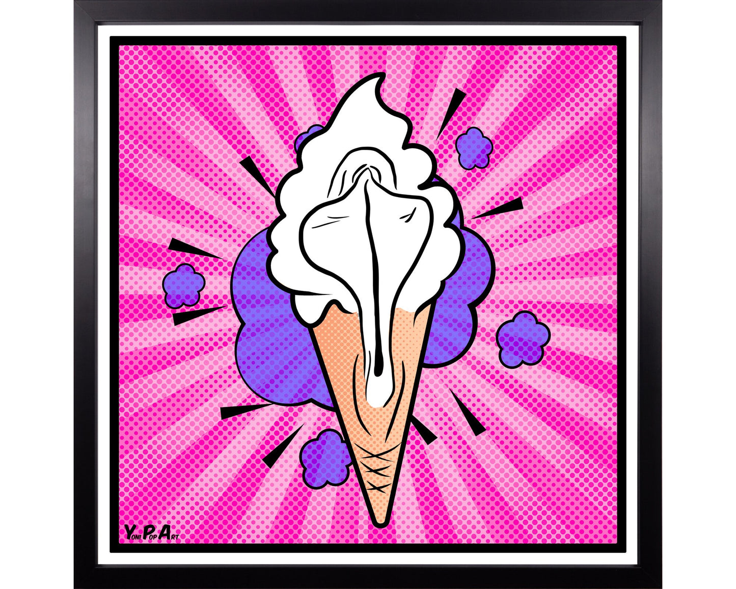 YoniPopArt "lick it" inklusive Echtholz-Rahmen