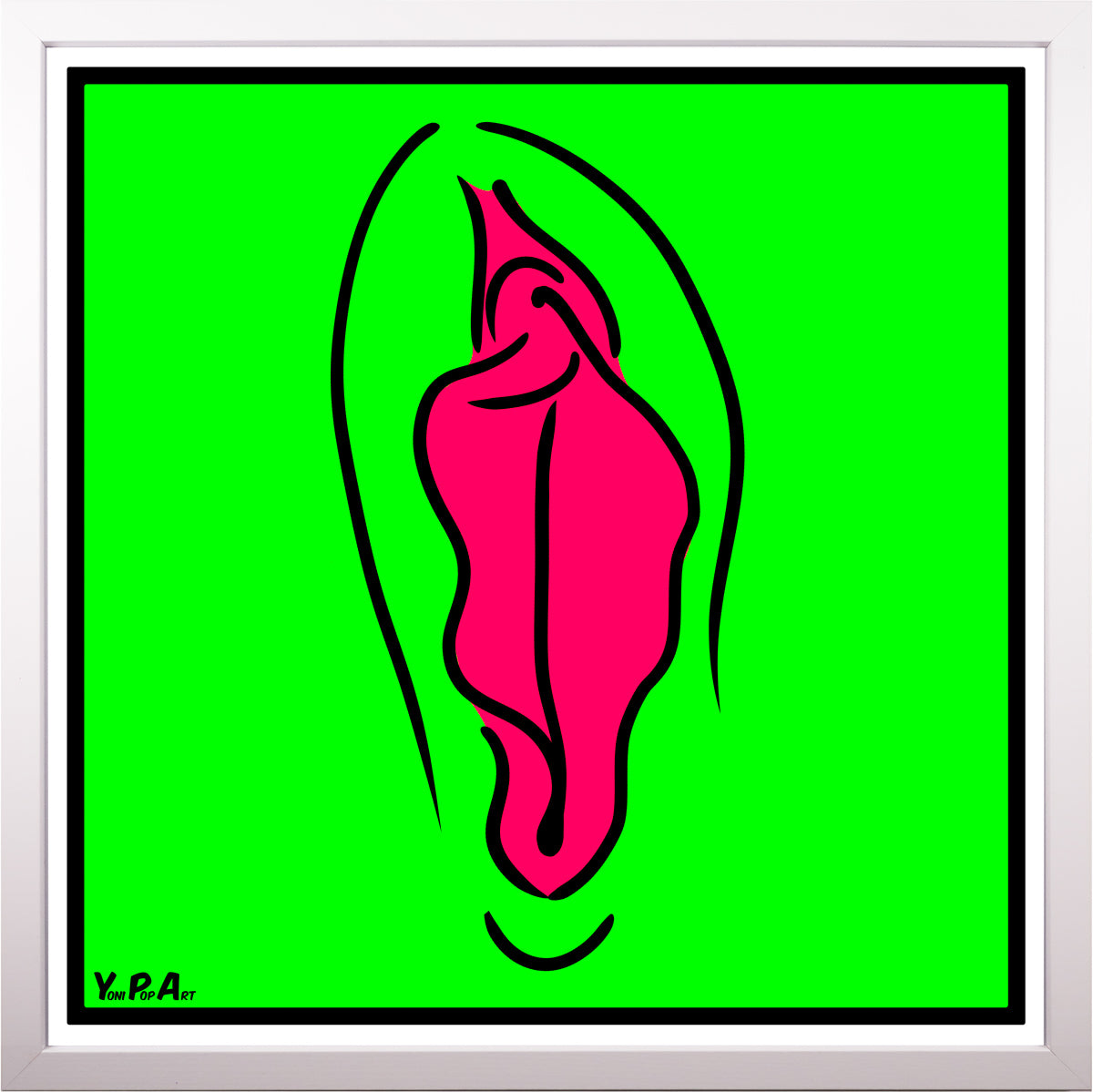 YoniPopArt "Pink on green" inklusive Echtholz-Rahmen
