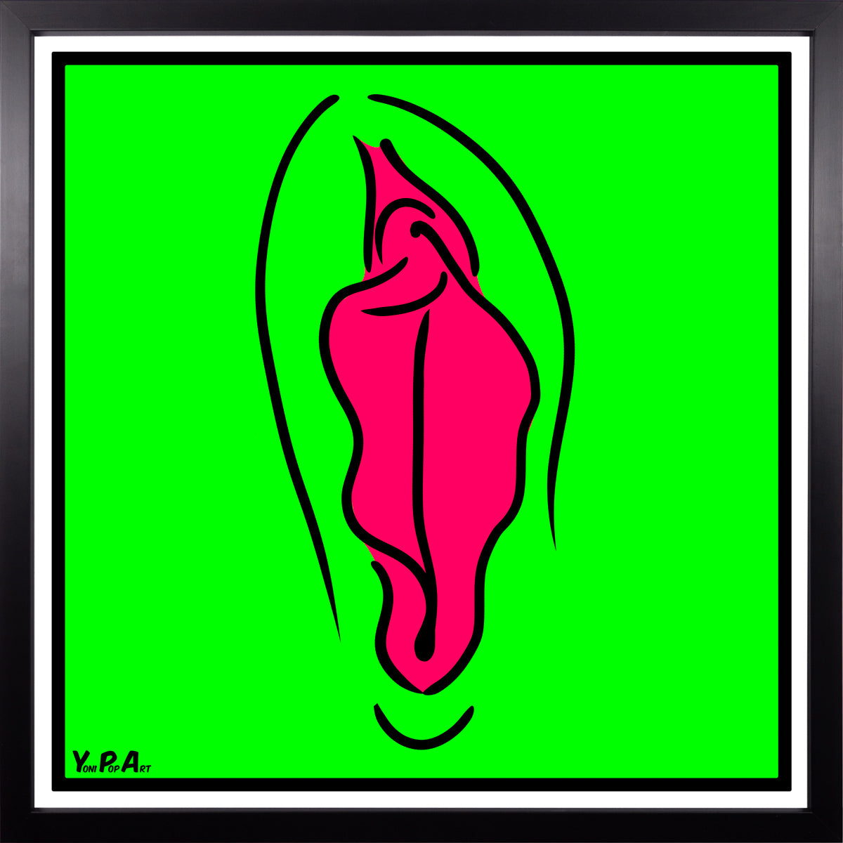 YoniPopArt "Pink on green" inklusive Echtholz-Rahmen