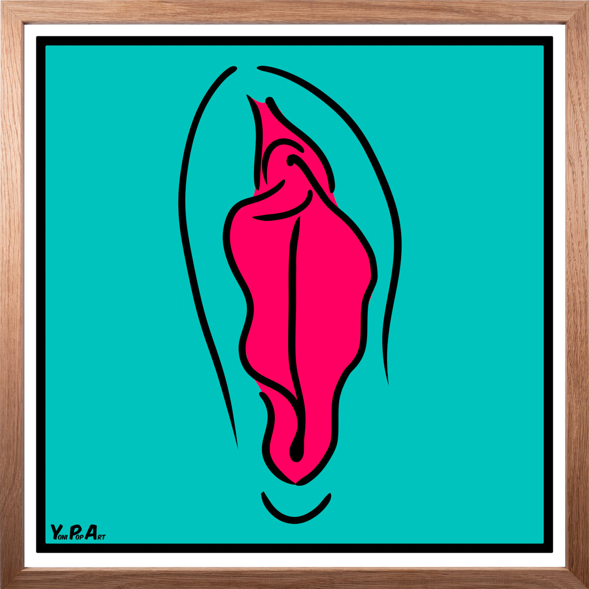 YoniPopArt "Pink on inverse colour" inklusive Echtholz-Rahmen