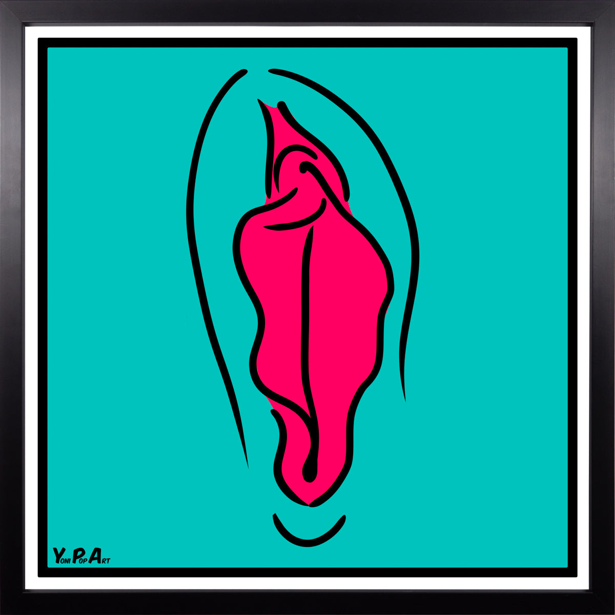 YoniPopArt "Pink on inverse colour" inklusive Echtholz-Rahmen