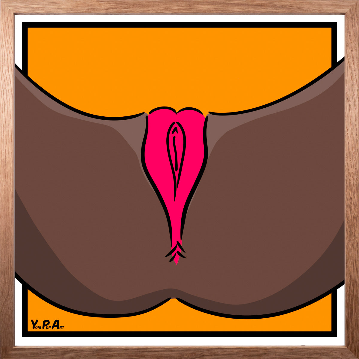 YoniPopArt "Pink on orange" inklusive Echtholz-Rahmen