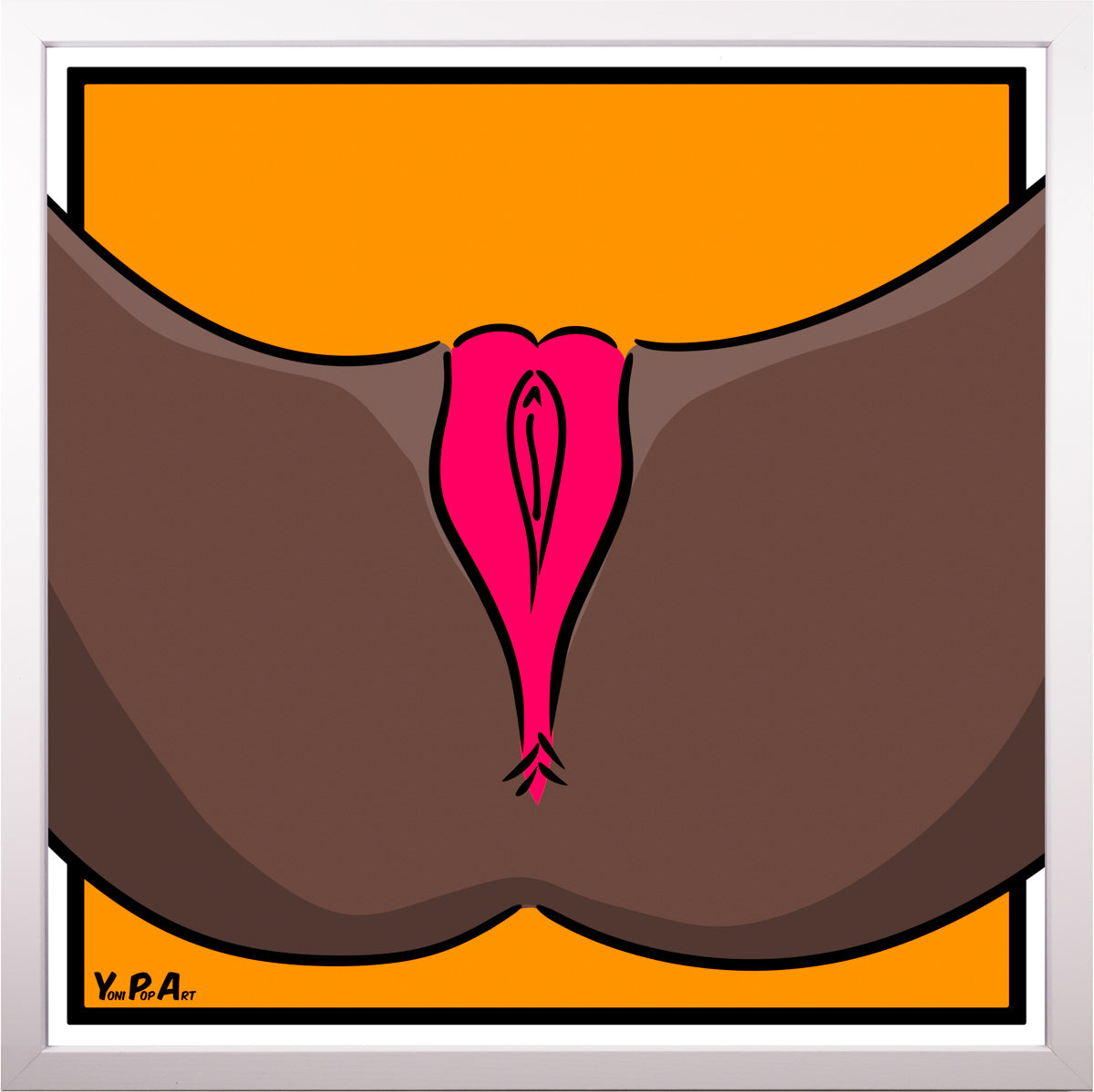 YoniPopArt "Pink on orange" inklusive Echtholz-Rahmen