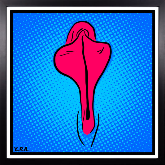 YoniPopArt "Pink flaps on blue points" inklusive Echtholz-Rahmen