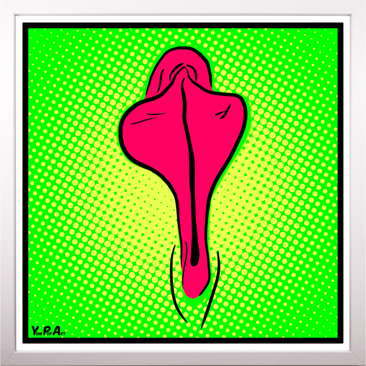 YoniPopArt "Pink flaps on green points" inklusive Echtholz-Rahmen