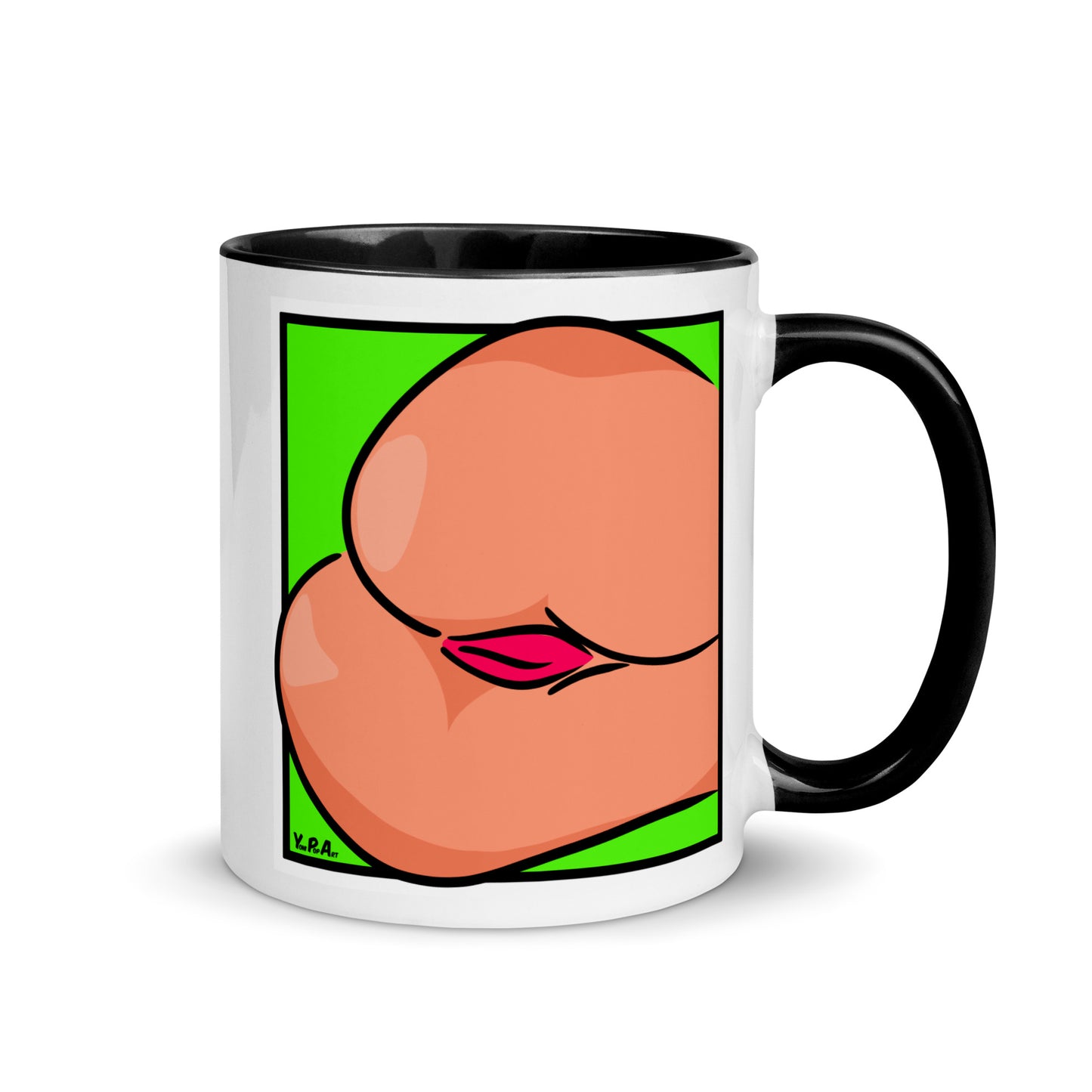 Tasse YoniPopArt "Backside #3 on green" mit farbiger Innenseite