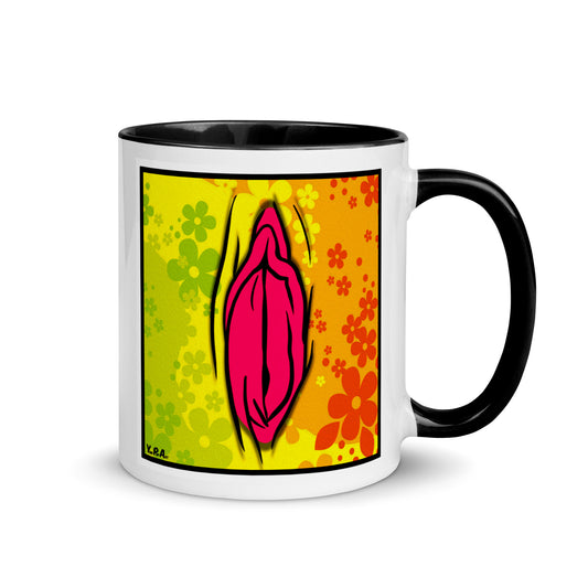 Tasse YoniPopArt "#4 on flowers" mit farbiger Innenseite