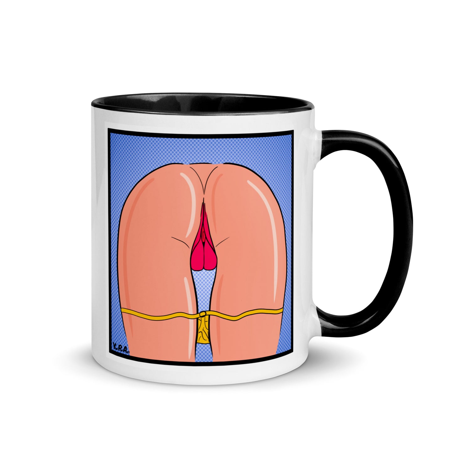 Tasse YoniPopArt "stripped off yellow" mit farbiger Innenseite