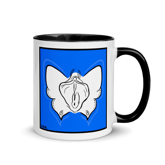 Tasse YoniPopArt "Butterfly on blue" mit farbiger Innenseite