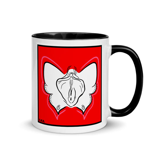 Tasse YoniPopArt "Butterfly on red" mit farbiger Innenseite