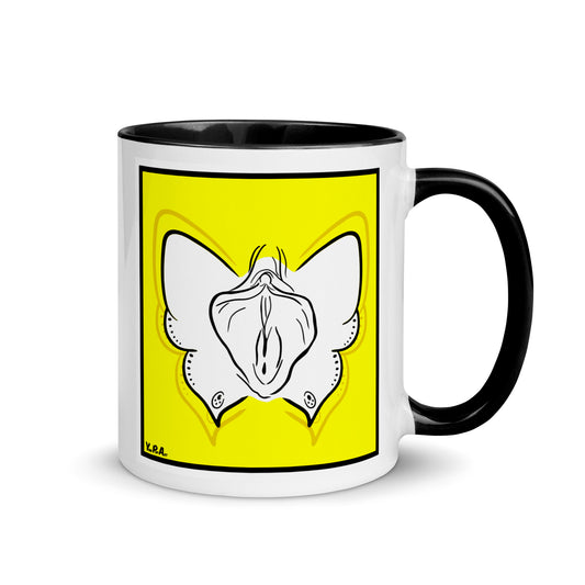 Tasse YoniPopArt "Butterfly on yellow" mit farbiger Innenseite