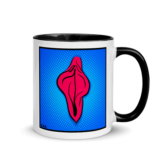 Tasse YoniPopArt "pink flaps on blue points 2" mit farbiger Innenseite