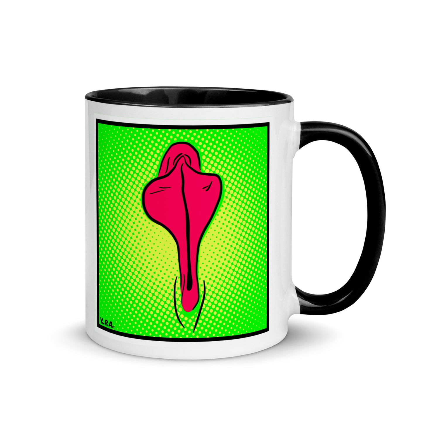 Tasse YoniPopArt "pink flaps on greem points" mit farbiger Innenseite