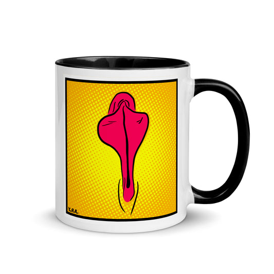 Tasse YoniPopArt "pink flaps on yellow points" mit farbiger Innenseite
