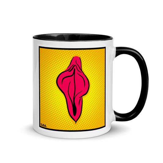 Tasse YoniPopArt "pink flaps on yellow 2" mit farbiger Innenseite