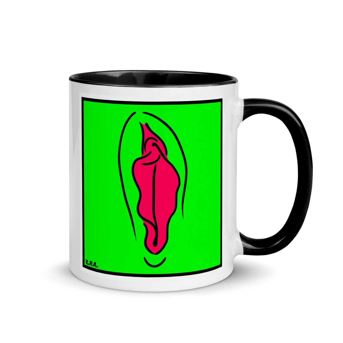 Tasse YoniPopArt "Pink on green" mit farbiger Innenseite