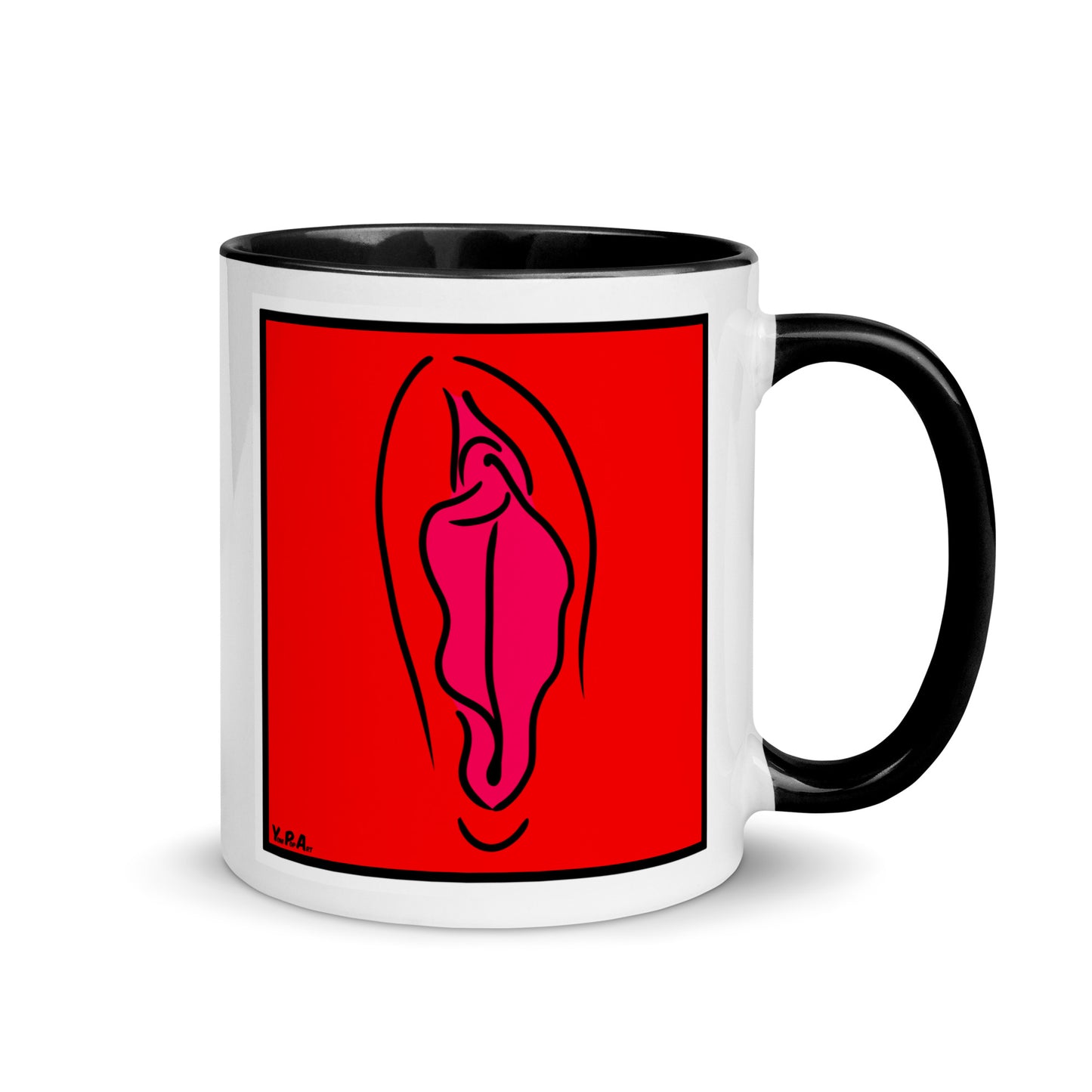 Tasse YoniPopArt "Pink on red" mit farbiger Innenseite