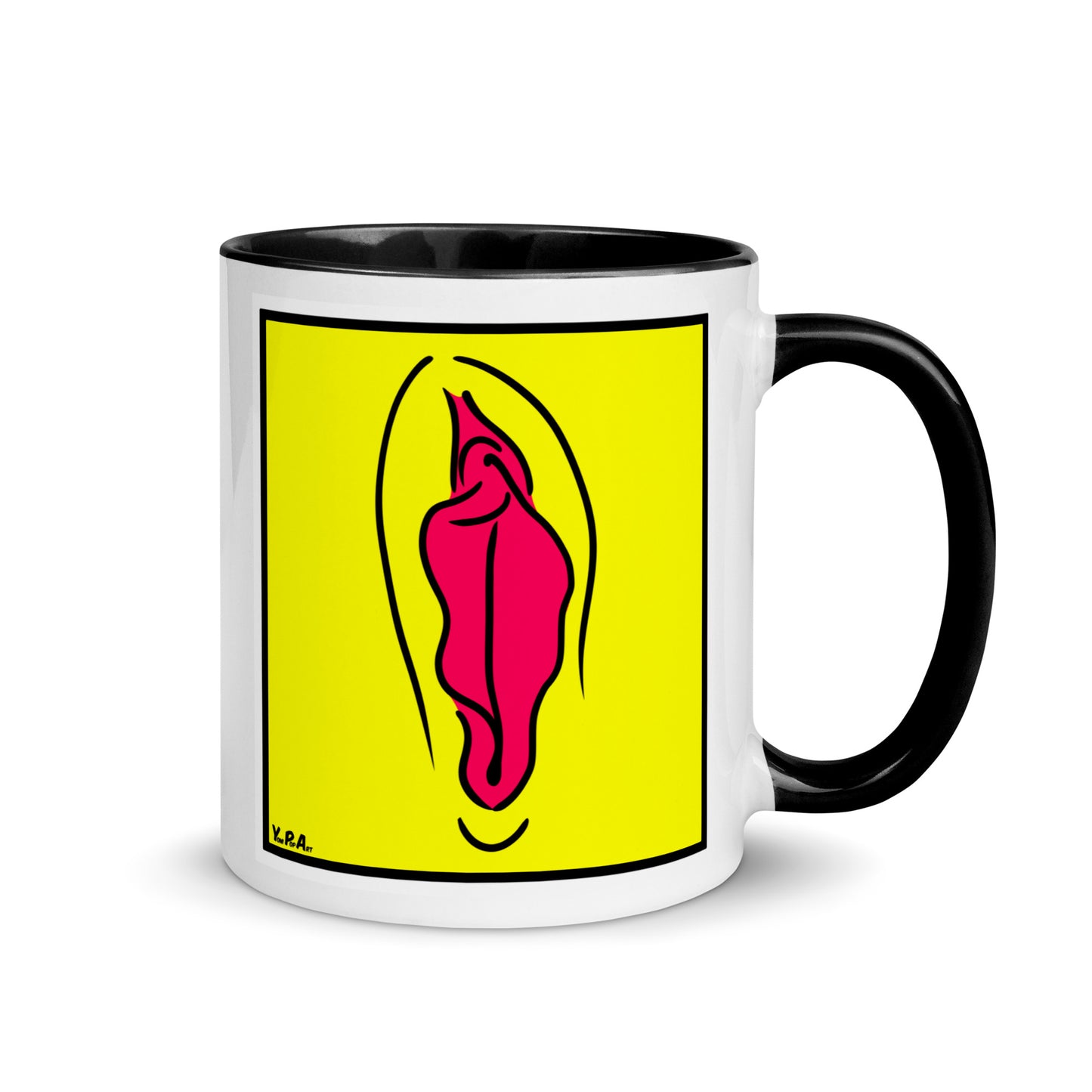 Tasse YoniPopArt "Pink on yellow" mit farbiger Innenseite