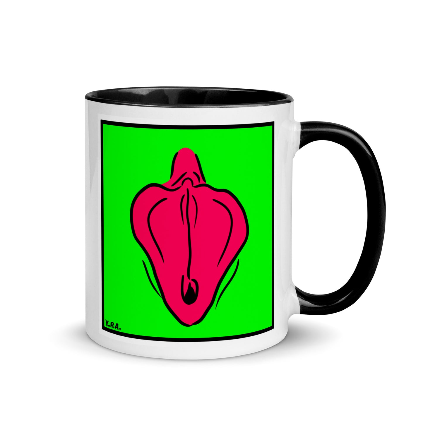 Tasse YoniPopArt "Flaps on green" mit farbiger Innenseite