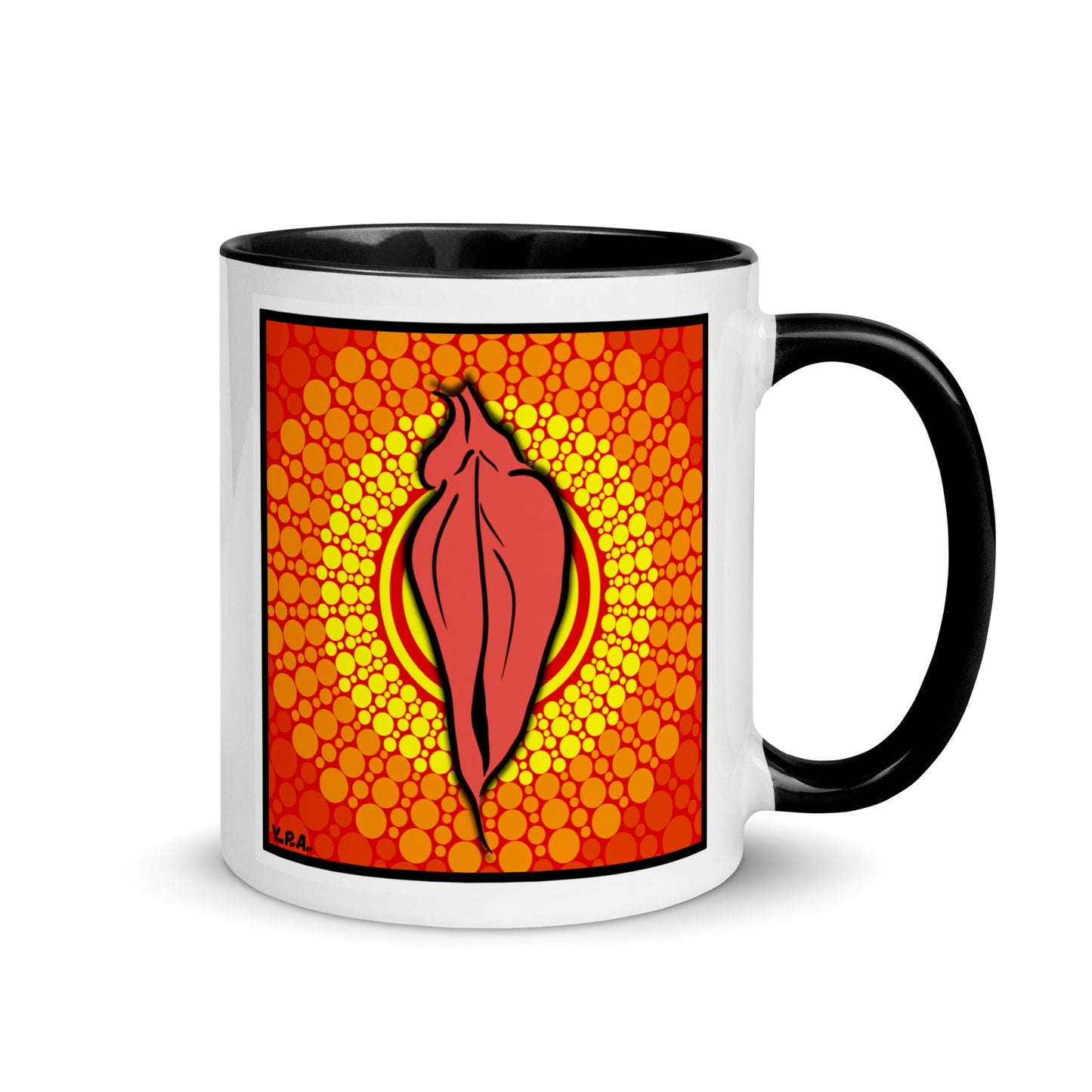 Tasse YoniPopArt "pink flaps on orange points" mit farbiger Innenseite
