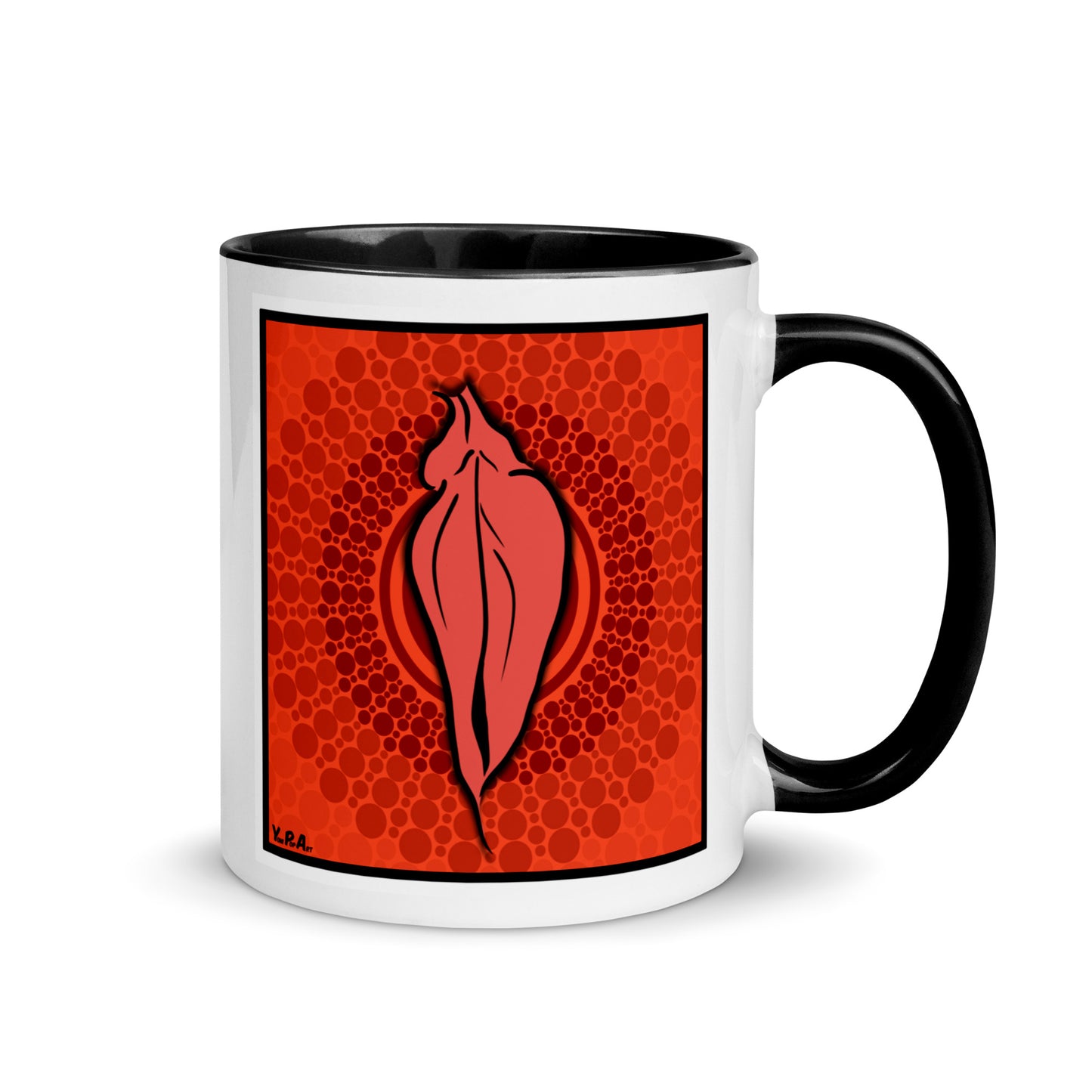 Tasse YoniPopArt "pink flaps on red points" mit farbiger Innenseite